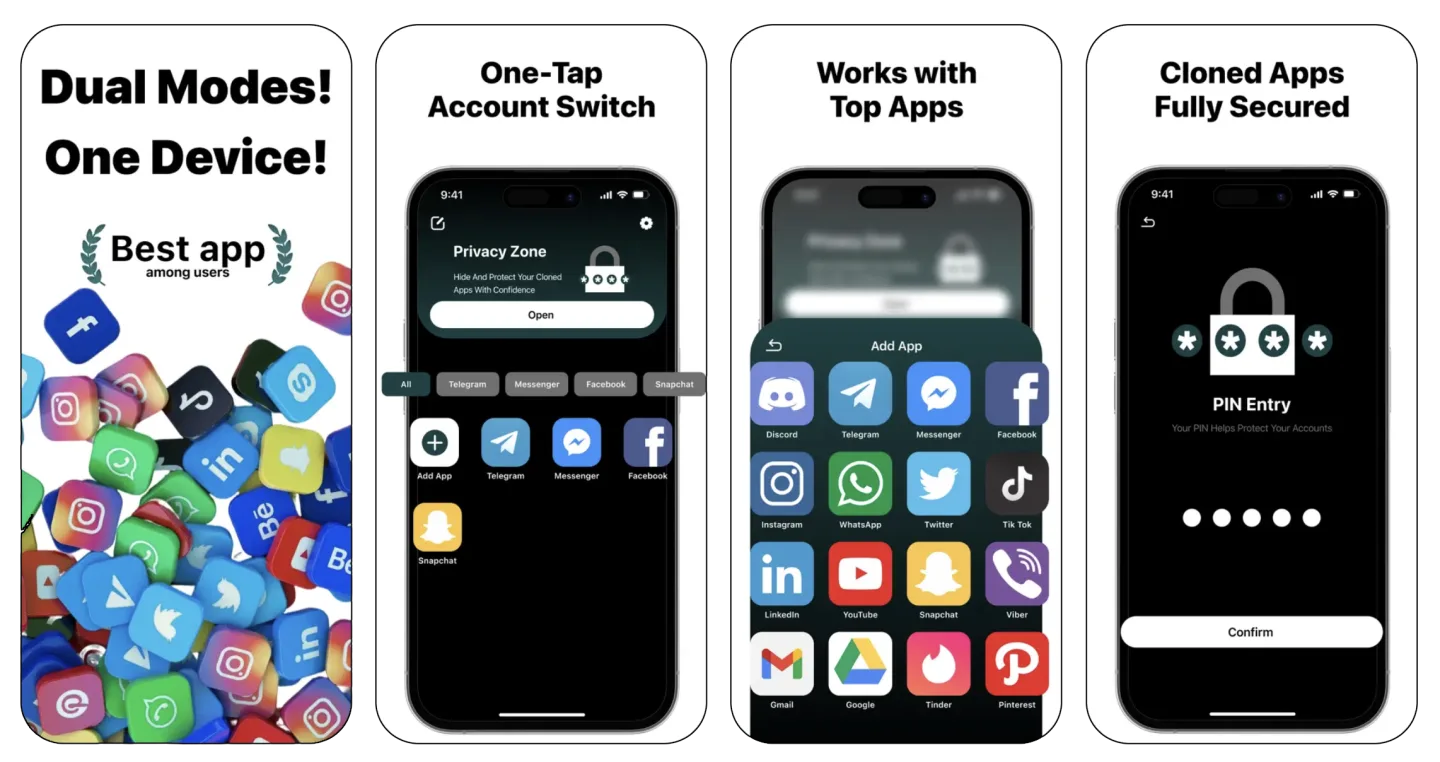 Dual Space / Multiple Accounts app listing screenshot