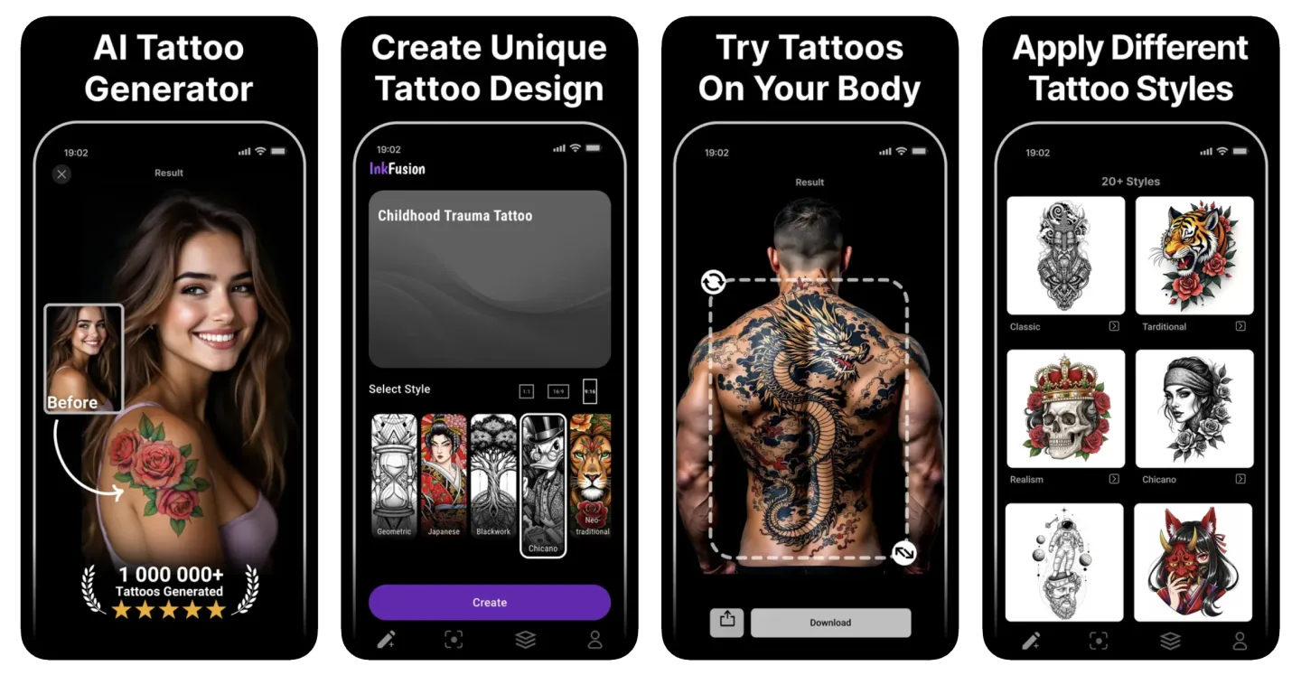 InkFusion: AI Tattoo Generator app listing screenshot