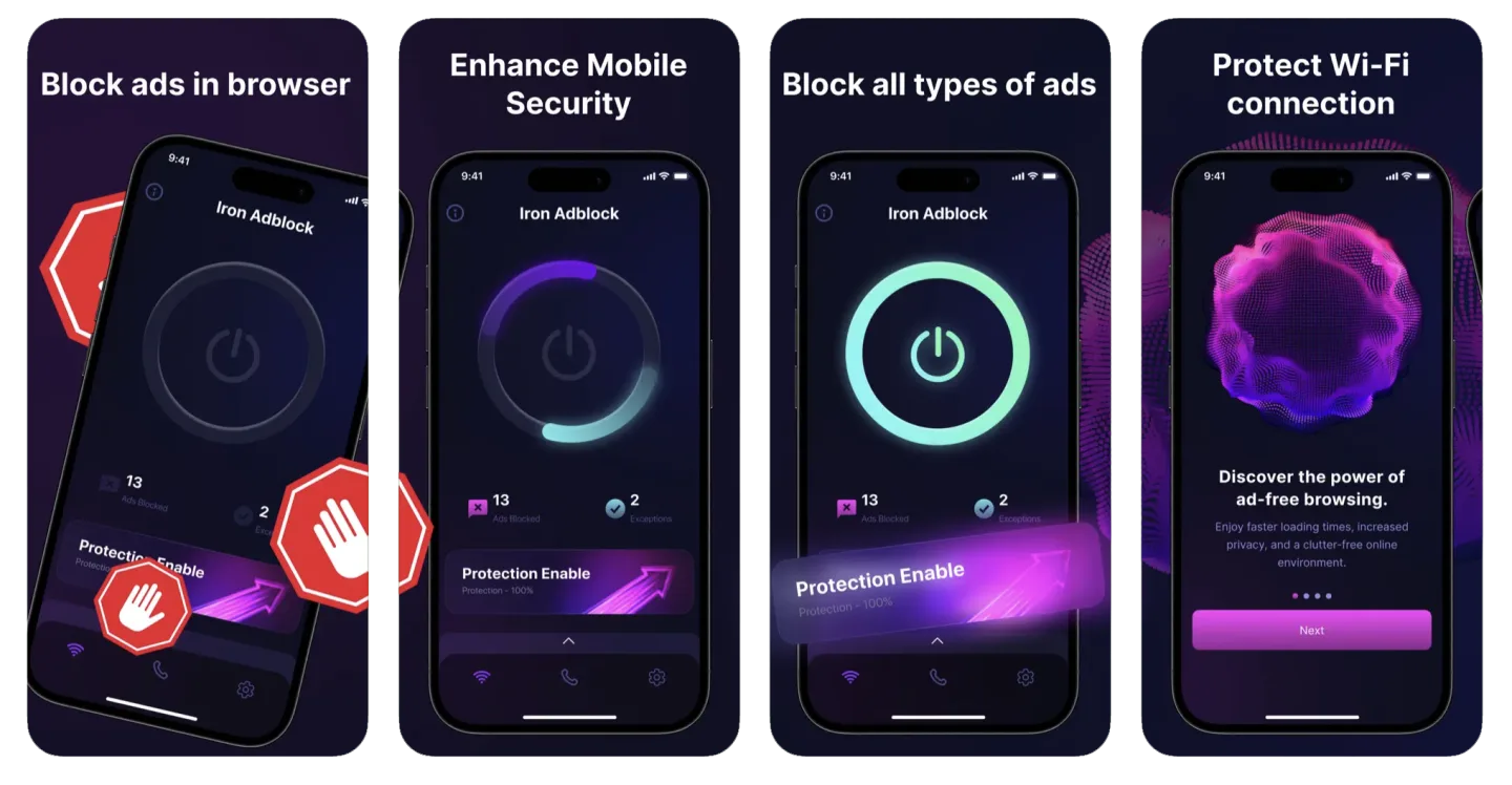 Iron Blocker: Browser AdBlock app listing screenshot
