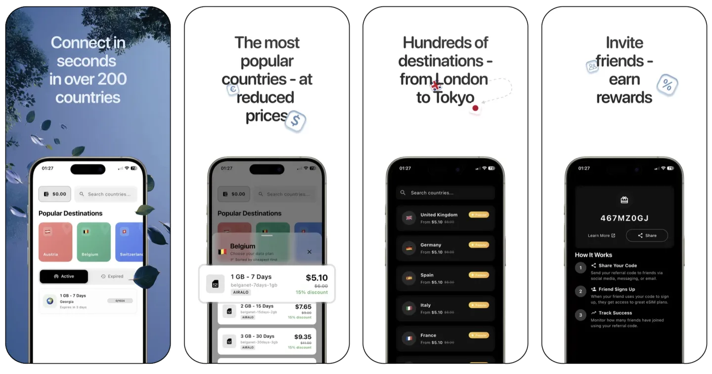 RoamJet: Travel Sim Card app listing screenshot