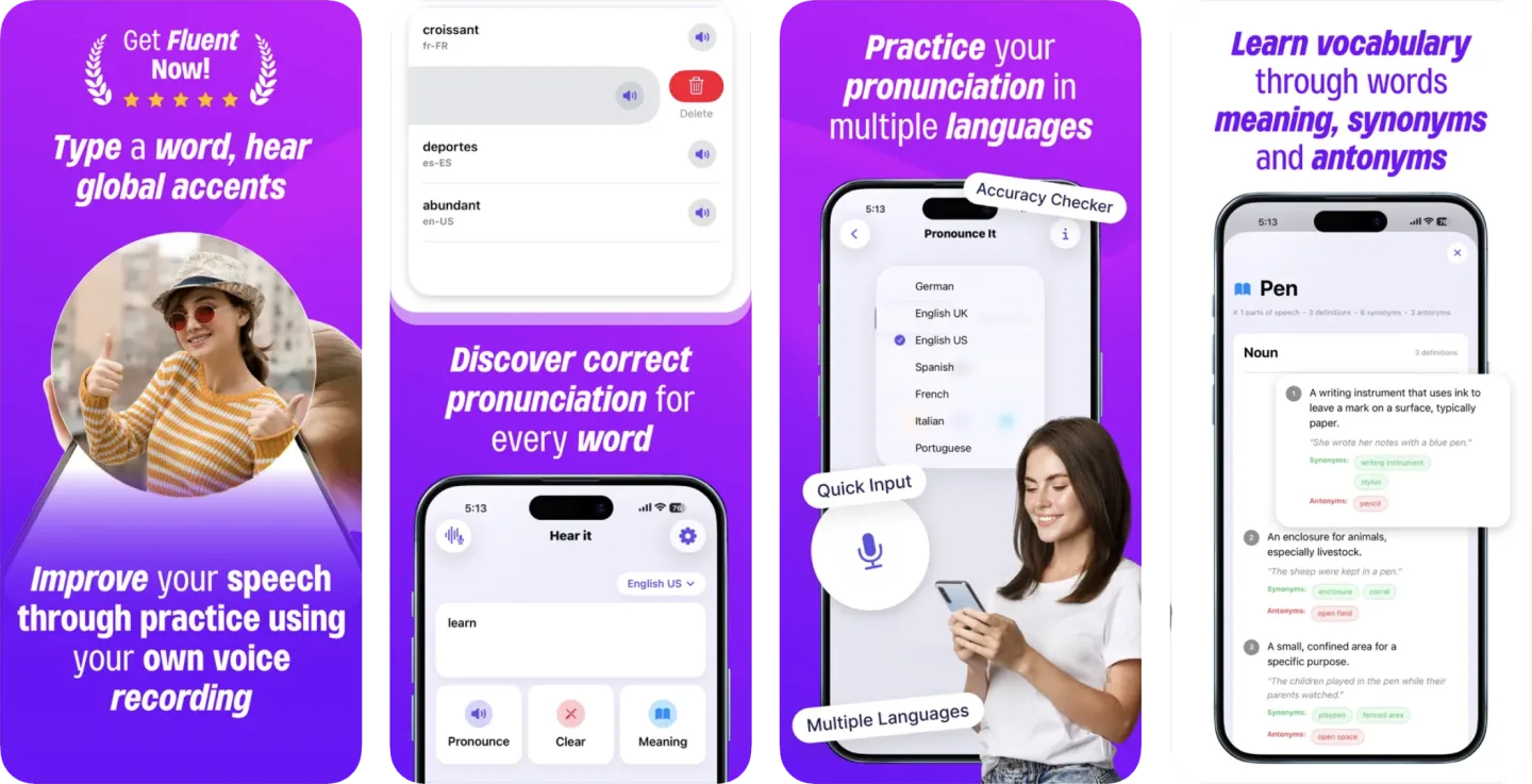 Pronounce words: Hear it. app listing screenshot
