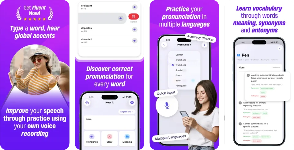 Pronounce words: Hear it. app listing thumbnail