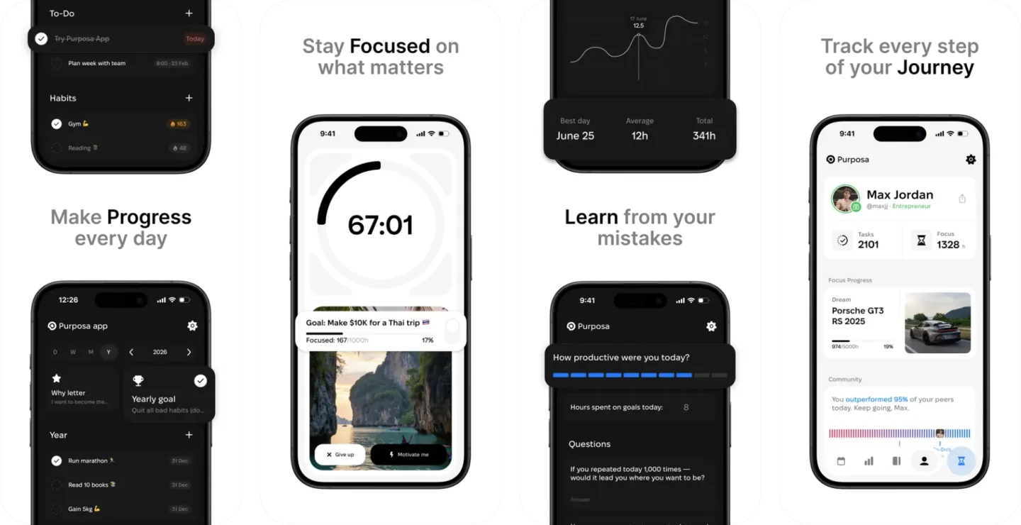 Purposa - Chase Your Dreams app listing screenshot
