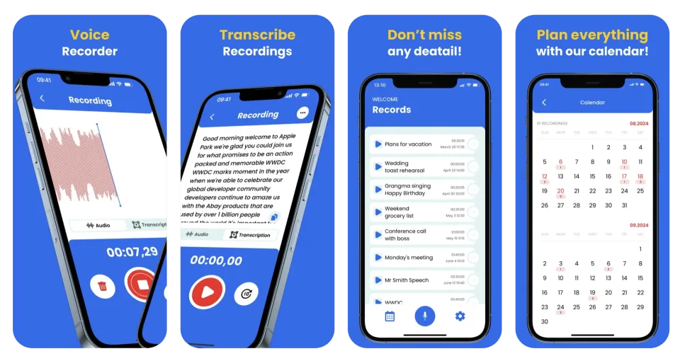 Voice Recorder, Audio Memo: record and transcribe speech to text app listing thumbnail