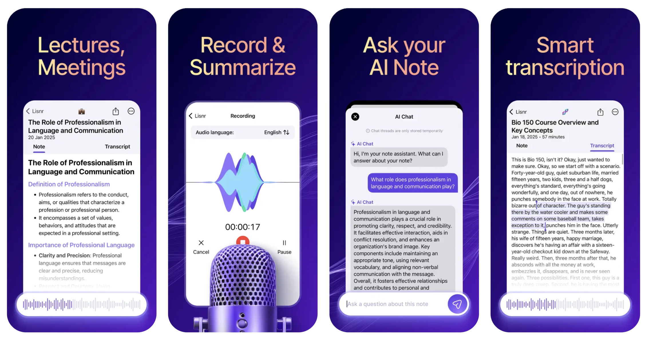 AI Note Taker - Lisnr (iOS) app listing screenshot