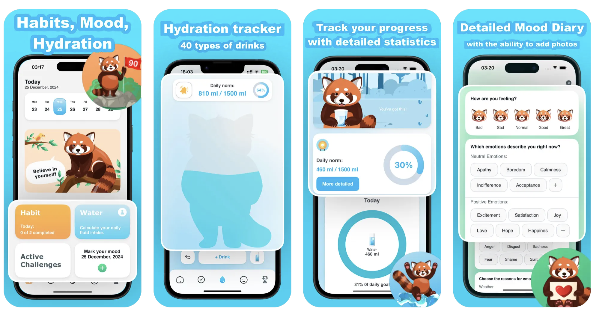 Habit Tracker - Red Panda: gamified habit tracker (iOS) app listing screenshot