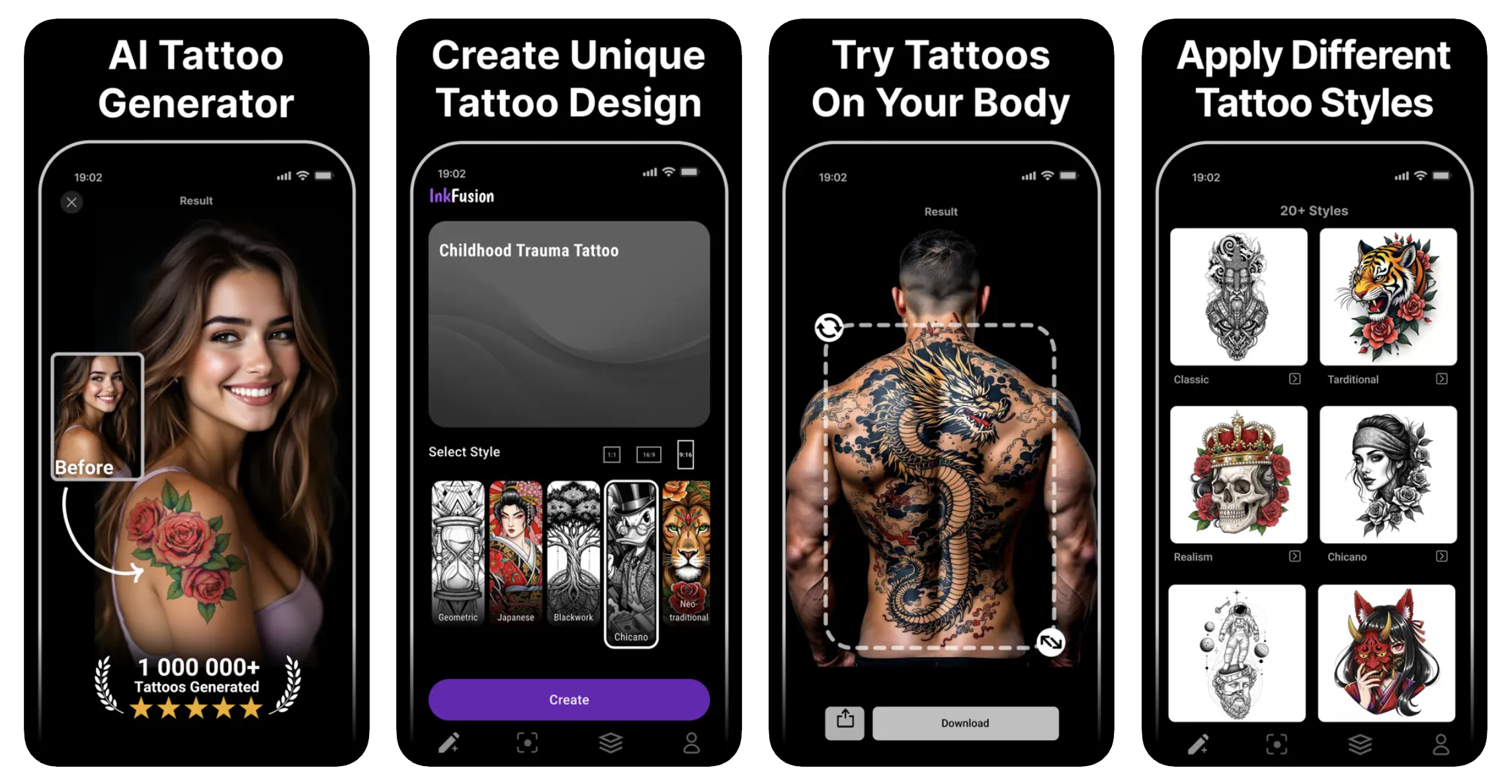 InkFusion: AI Tattoo Generator (iOS, Android) app listing thumbnail