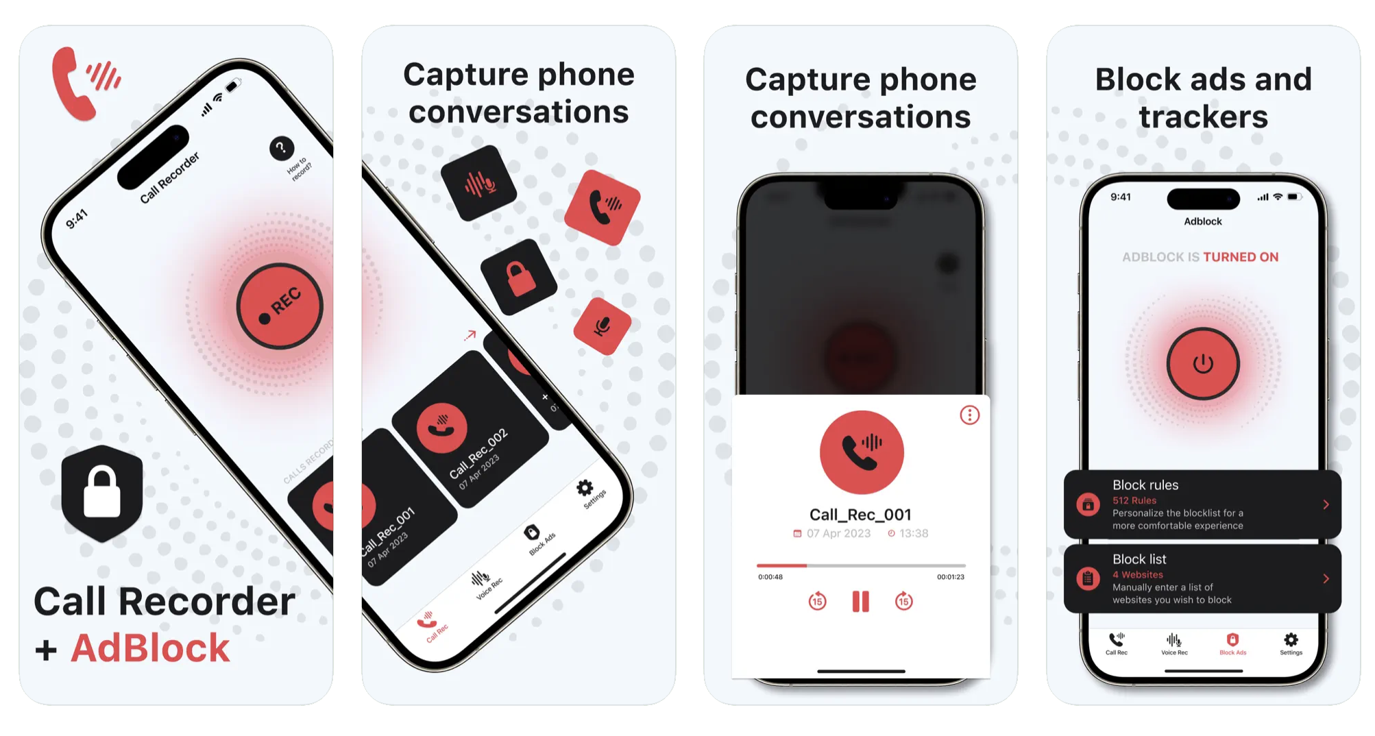 Phone Call Recorder, Recording: call recording, voice recorder, and ad blocker (iOS) app listing thumbnail