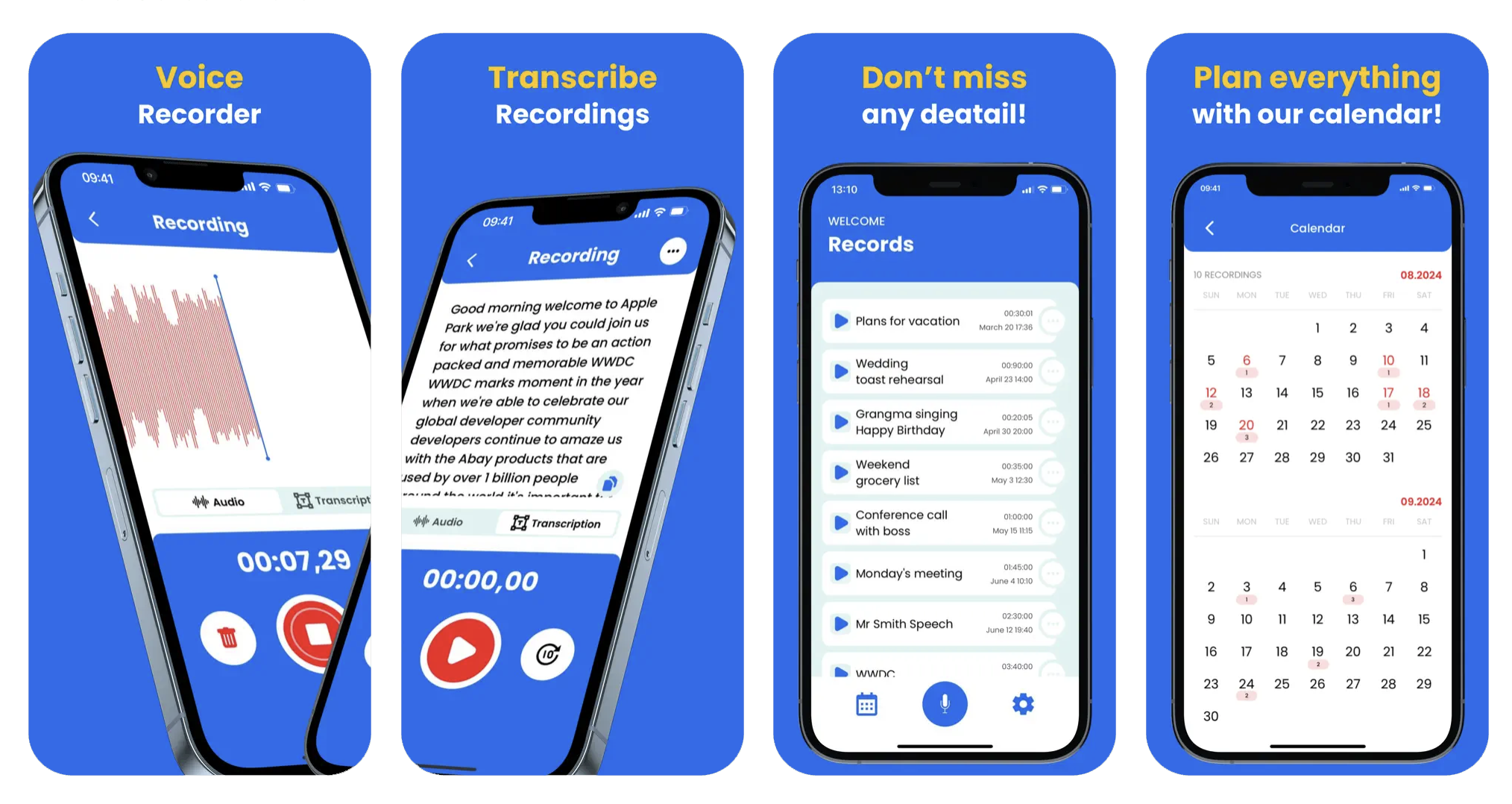 Voice Recorder, Audio Memo: record and transcribe speech to text (iOS) app listing thumbnail